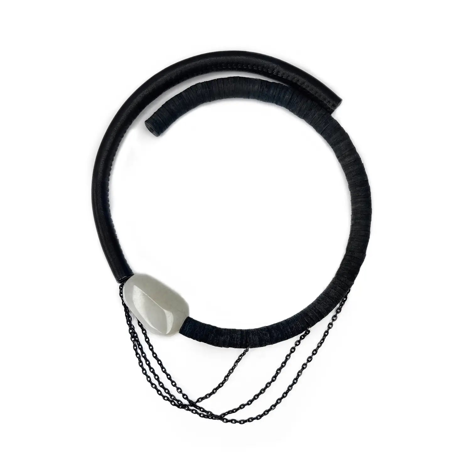 Choker With White Jade & Stainless Steel