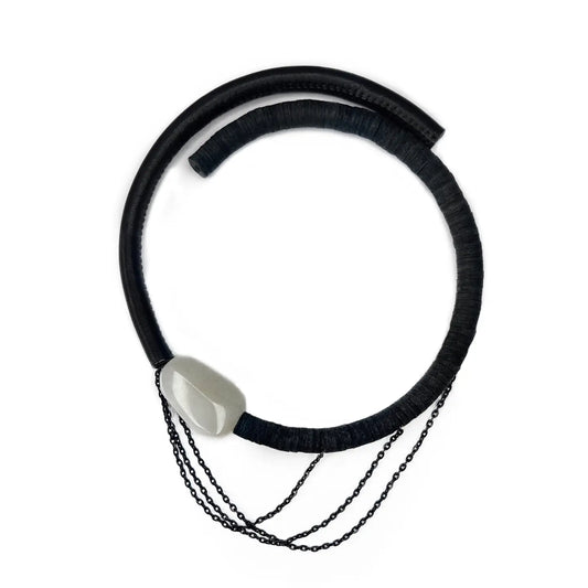 Choker With White Jade & Stainless Steel