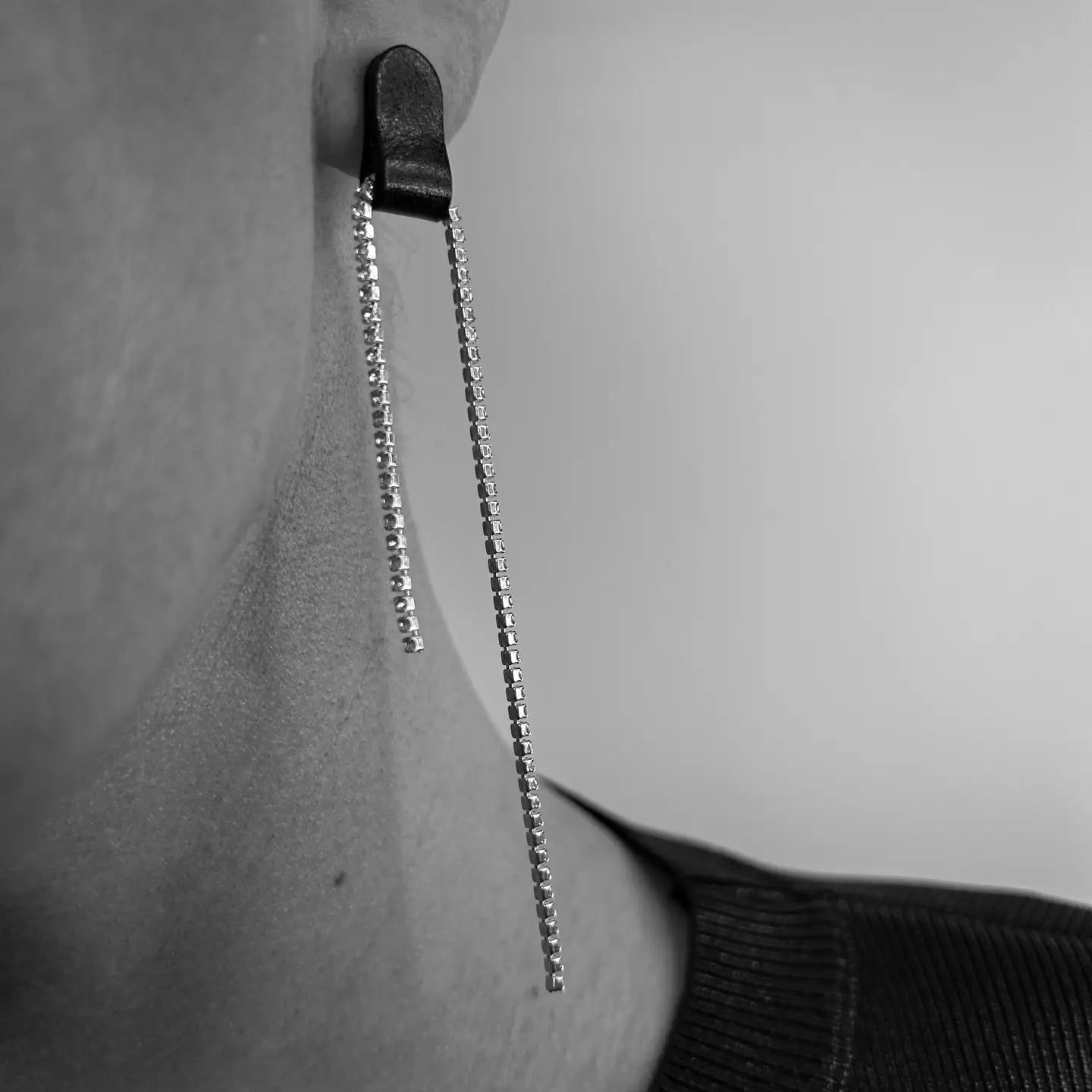 Leather & Rhinestone Dangle Earrings
