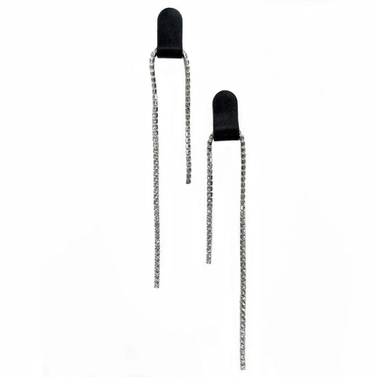 Leather & Rhinestone Dangle Earrings