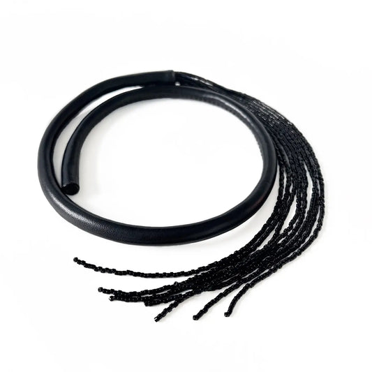 Black Choker Beaded Tassel Necklace