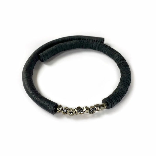 Leather Choker with Pyrite Necklace