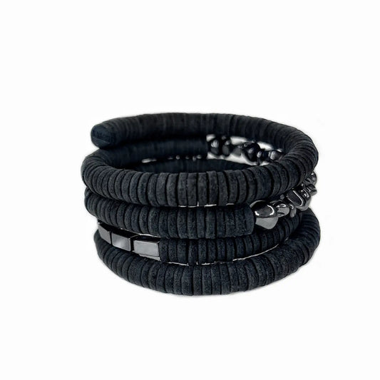 Leather & Hematite Coil Bracelet